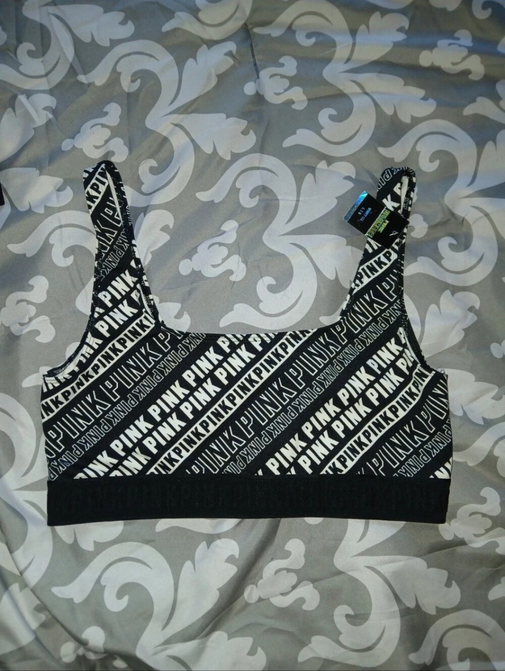 PINK Victoria's Secret Black & White Logo Ultimate Sports Bra